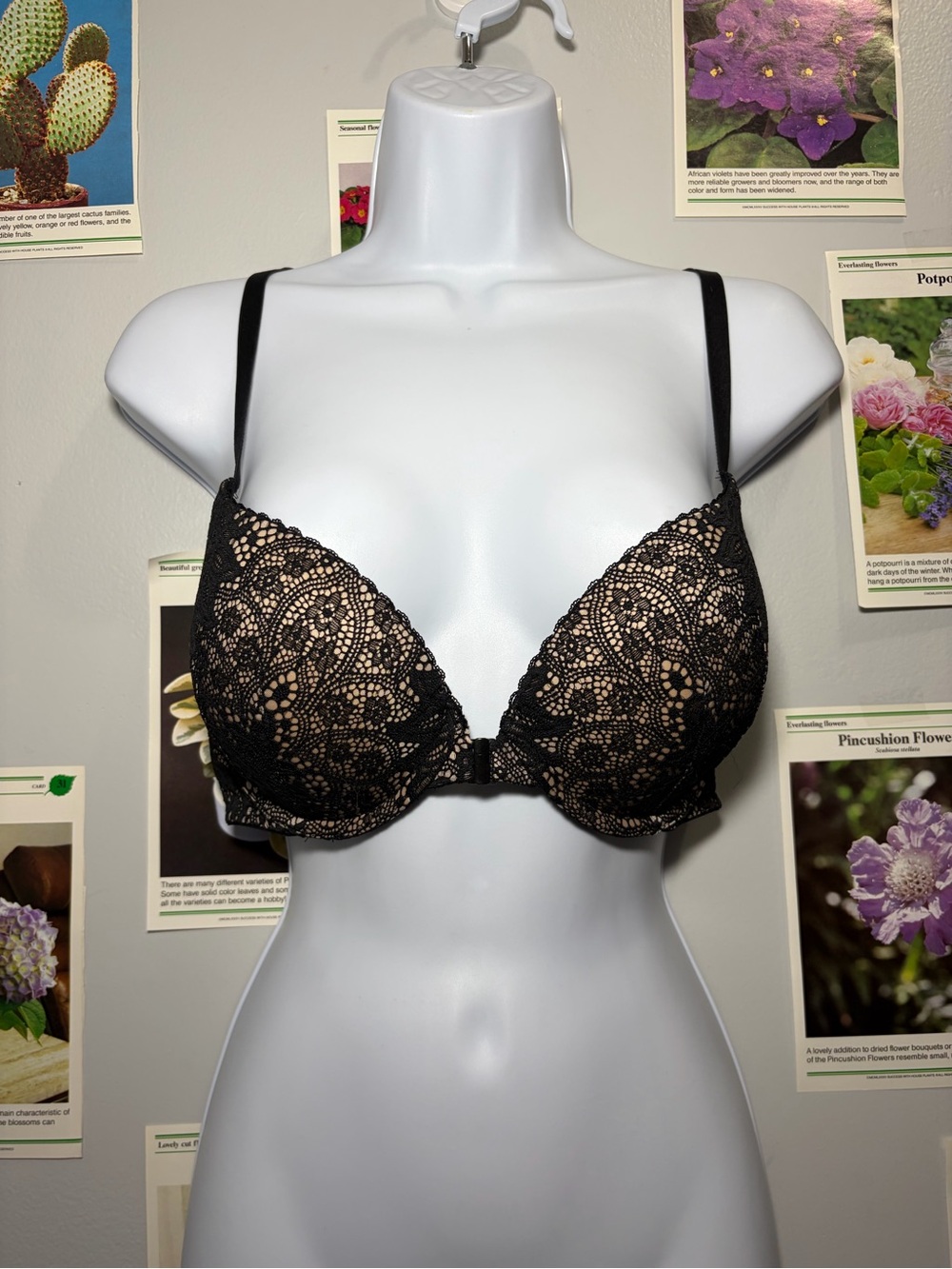 Victoria's Secret Black Lace Push-Up Bra with Nude Lining